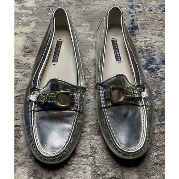 Luxury RALPH LAUREN Purple Label Loafers Silver Italian Patent. - Picture 1 of 9
